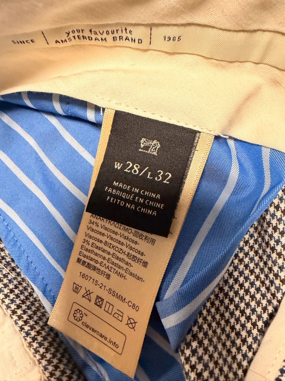 Scotch and Soda Slim Fit Men’s Dress Pants in Light Gray. Houndstooth pattern - Picture 4 of 6
